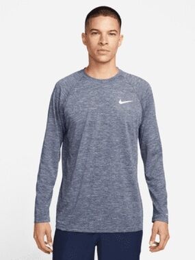 Nike Swim Hydroguard Heathered Blue Long-Sleeve Swim Shirt. UPF 40+